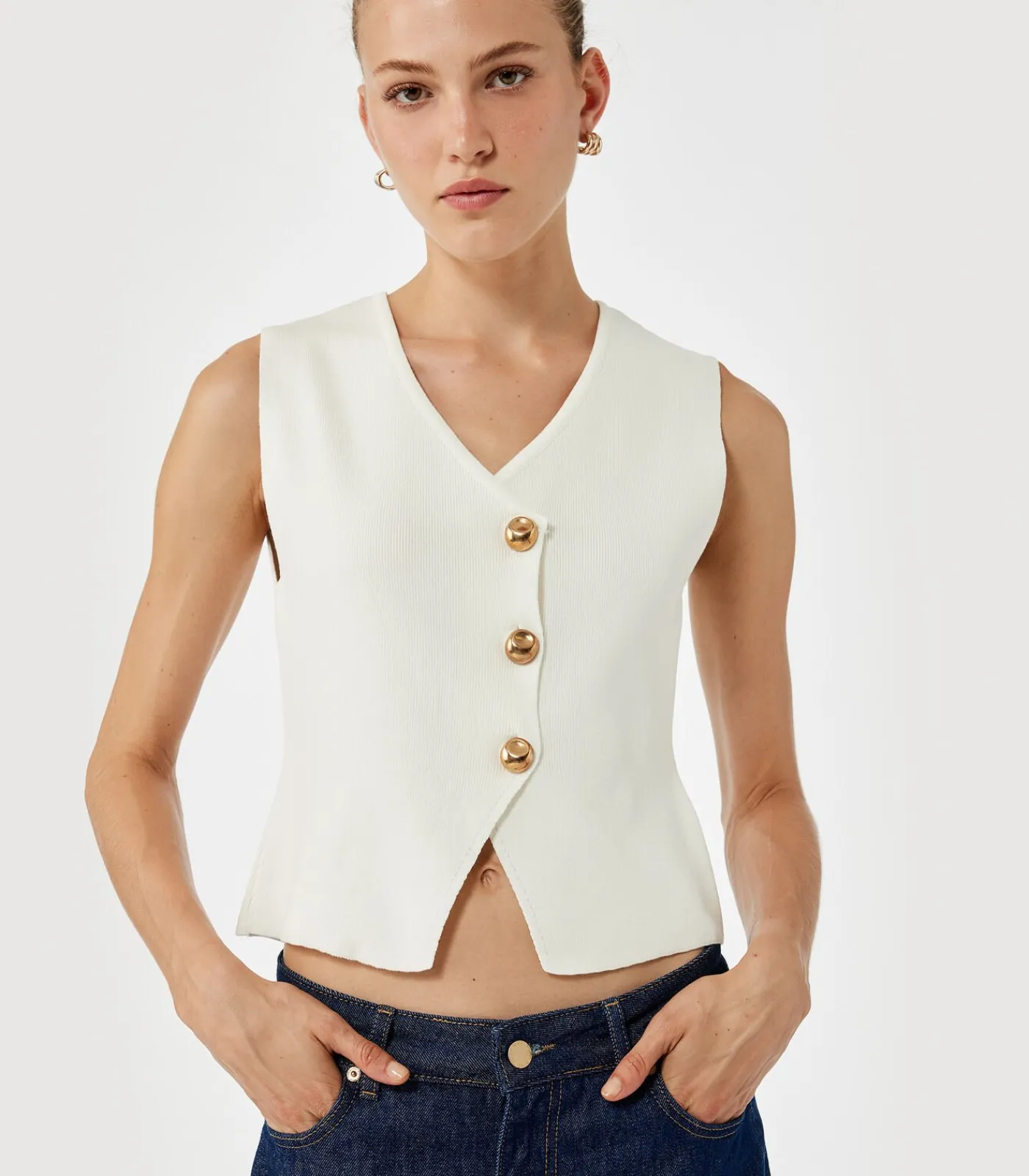 Buttoned Knit Vest DAMES Sportkledij