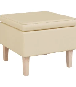 vidaXL Kruk met houten poten stof crèmekleurig