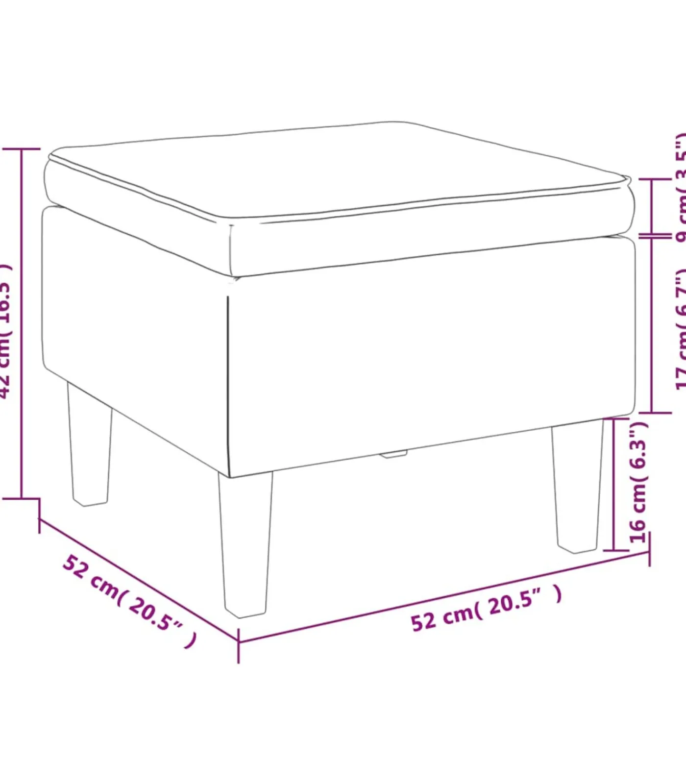 vidaXL Kruk met houten poten stof crèmekleurig