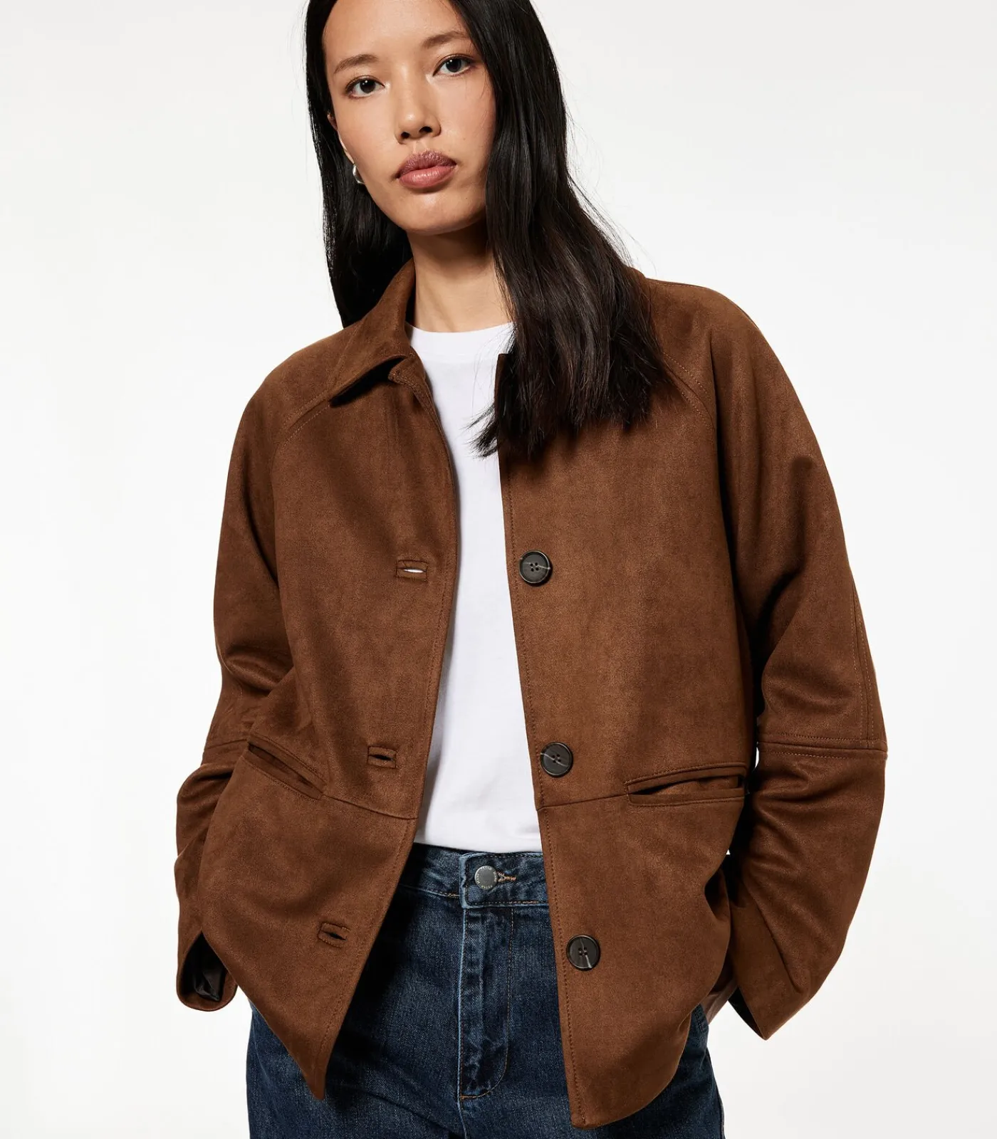 New Kunstsuède Jas Lange Mouwen Knoopsluiting DAMES Jassen