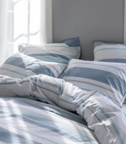 Blanc Cerise Kussensloop van gewassen katoenperkal, HORIZON BAYADÈRE