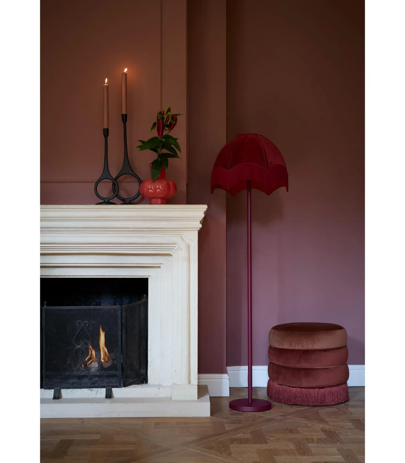 Light & Living Lampenkap Malacia - Donkerrood - Ø45cm