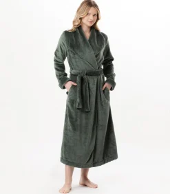 DAMES LE CHAT Lange badjas met overslag van flanellen badstof ESSENTIEL 169