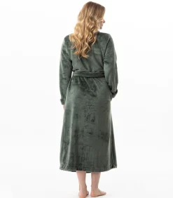 DAMES LE CHAT Lange badjas met overslag van flanellen badstof ESSENTIEL 169