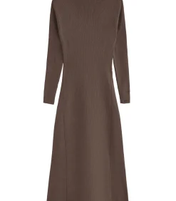 DAMES Polo Club Lange bruine jurk Perkins-kraag en -logo