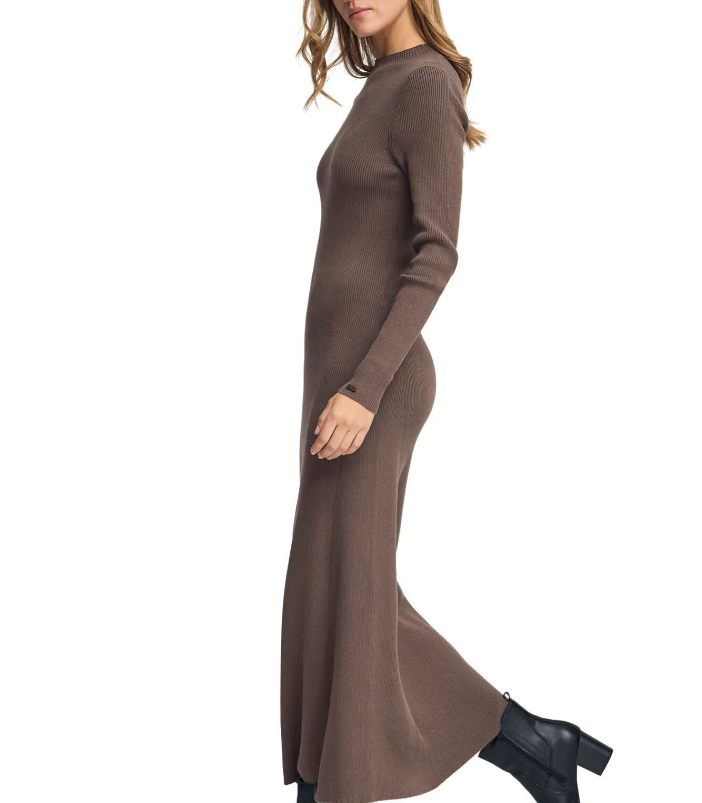 DAMES Polo Club Lange bruine jurk Perkins-kraag en -logo