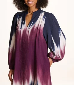 Online Lange jurk blauw en pruim tie & dye print DAMES Jurken