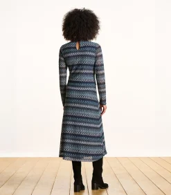 DAMES La Fée Maraboutée Lange jurk in petrolblauw met lange mouwen en haakwerk