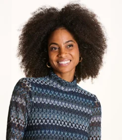 DAMES La Fée Maraboutée Lange jurk in petrolblauw met lange mouwen en haakwerk