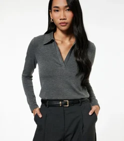 DAMES Koton Lange mouwen polo zwarte dames top met steendetails