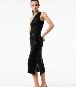 DAMES Koton Lange Mouwloze Avondjurk Pailletten Enkele Schouder