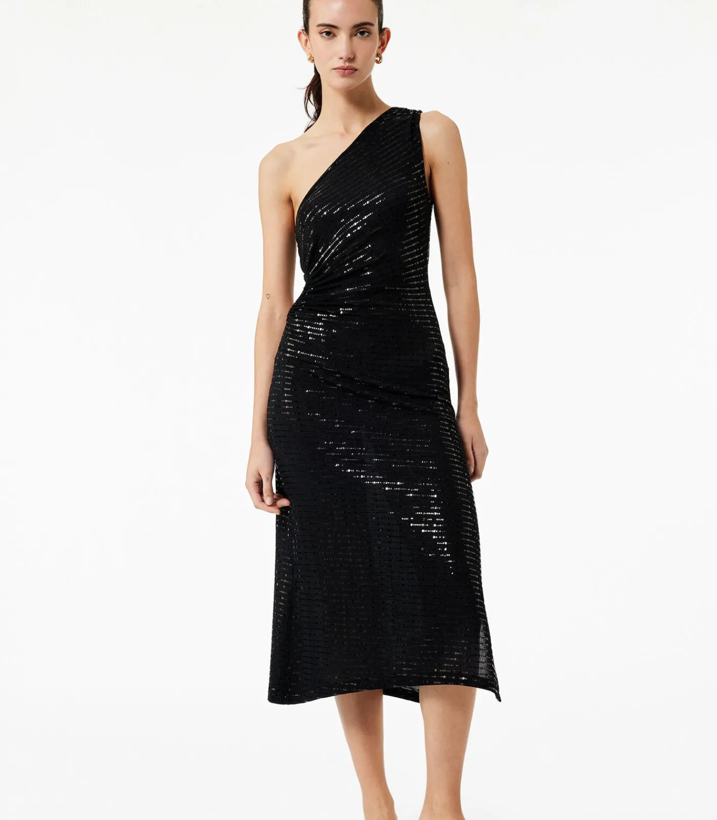 DAMES Koton Lange Mouwloze Avondjurk Pailletten Enkele Schouder