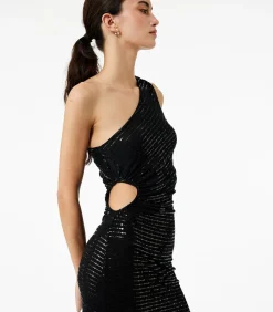 DAMES Koton Lange Mouwloze Avondjurk Pailletten Enkele Schouder