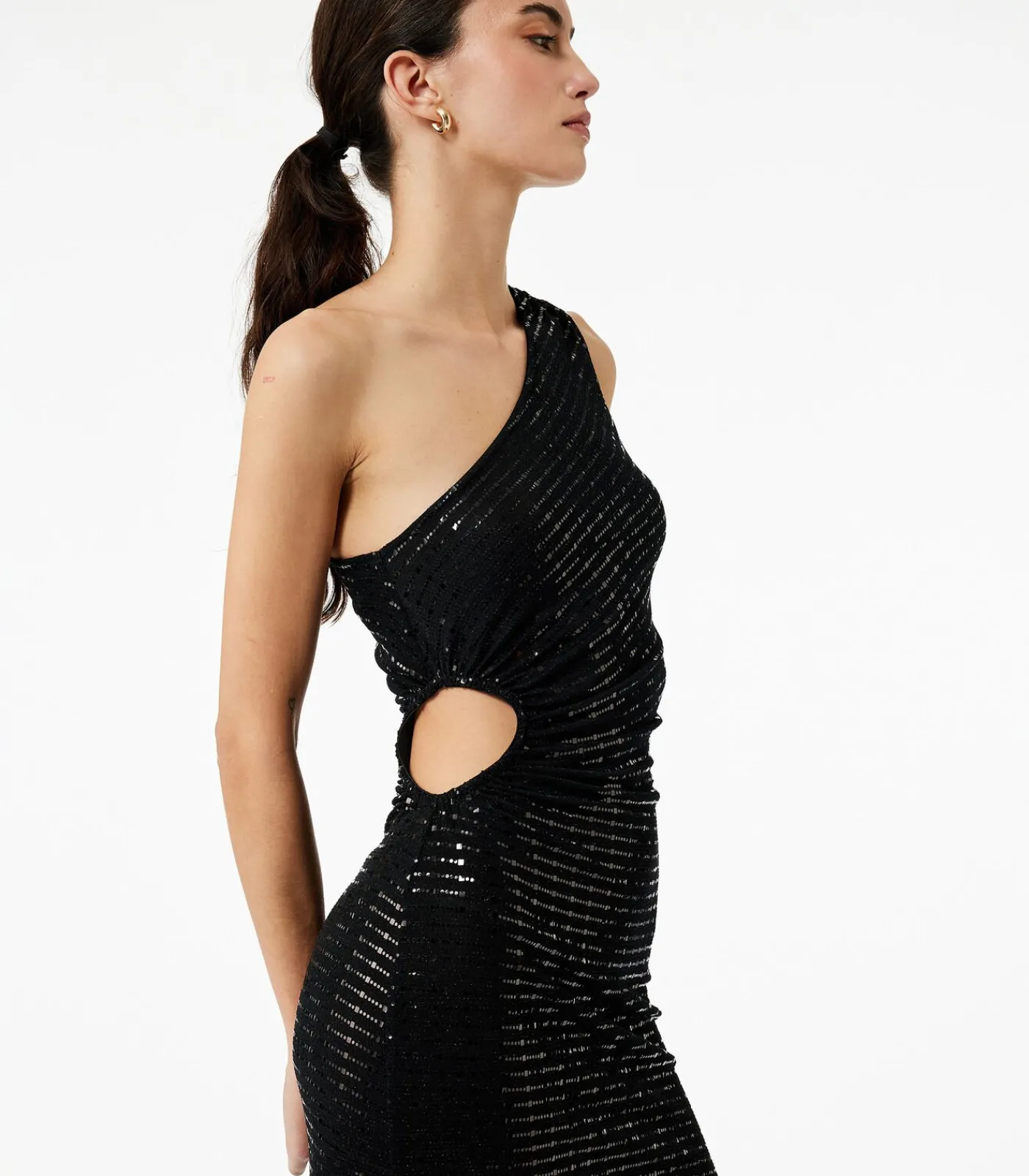 DAMES Koton Lange Mouwloze Avondjurk Pailletten Enkele Schouder