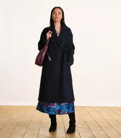 Lange oversized marineblauwe wollen jas DAMES Jassen