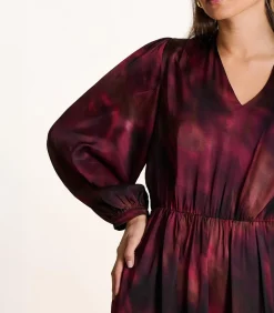 DAMES La Fée Maraboutée Lange rode satijnen jurk met print