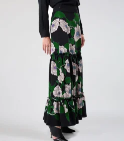 Best Lange rok met bloemenprint en grote volants DAMES Rokken
