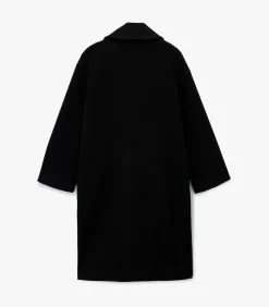 Sale Lange Zwarte Mantel Met Knoopsluiting en Zakdetails DAMES Jassen