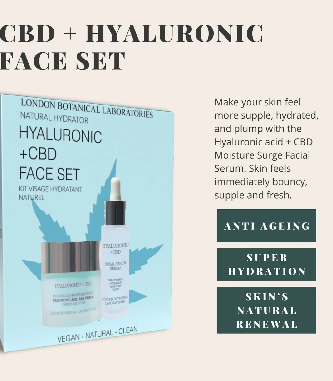 London Botanical laboratories LBL- CBD + hyaluronzuur gezichtsset (serum + vochtinbrengende crème)
