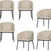 WOOOD Leon Eetkamerstoelen - Bouclé - Naturel - Set van 6