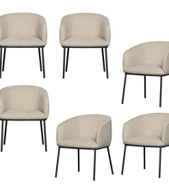 WOOOD Leon Eetkamerstoelen - Bouclé - Naturel - Set van 6