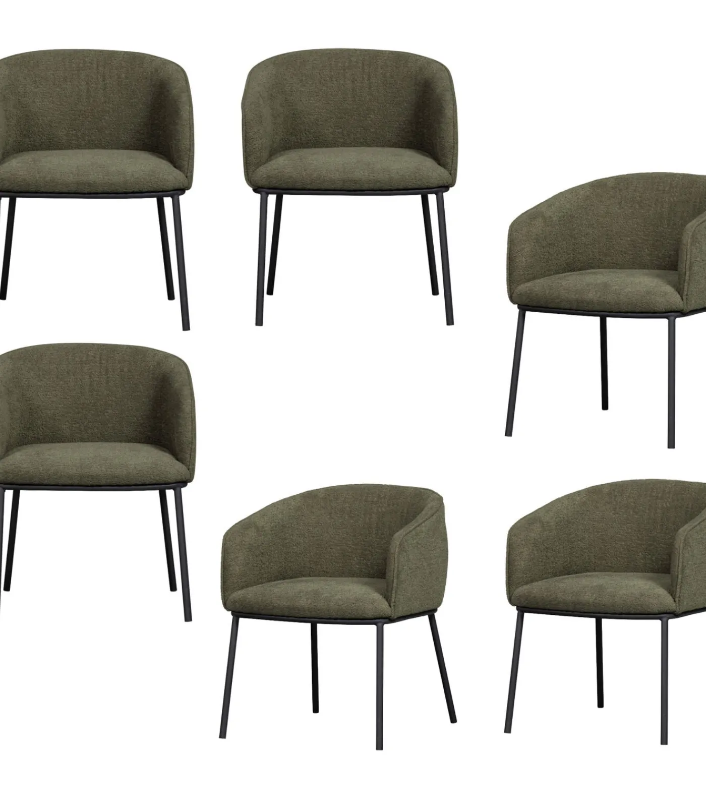 Outlet Leon Eetkamerstoelen - Bouclé - Bosgroen - Set van 6 Stoelen
