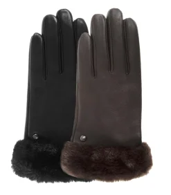 DAMES ISOTONER Leren dameshandschoenen met bontrand Bruin