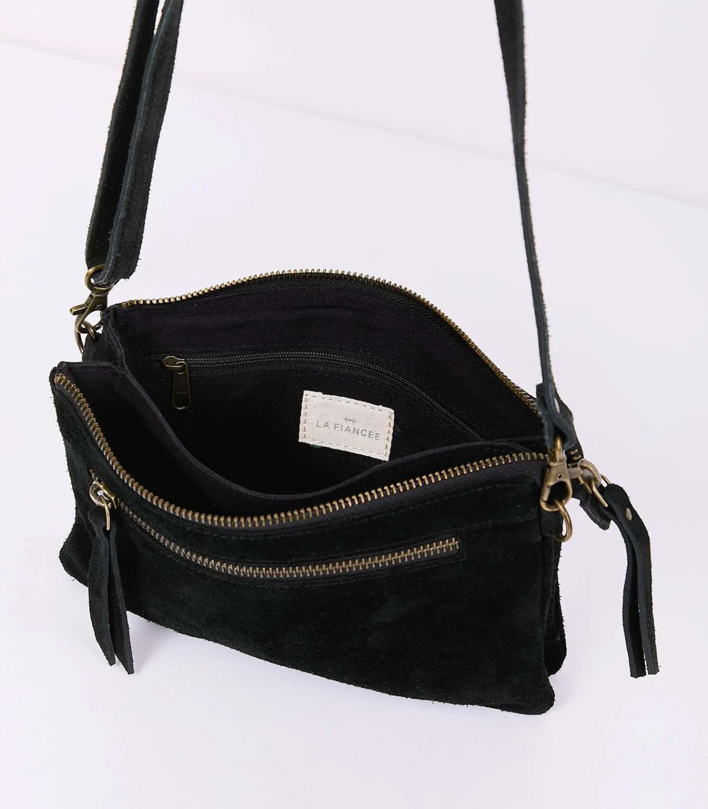 DAMES La Fiancée Leren schoudertas met dubbele vakken AGAVE