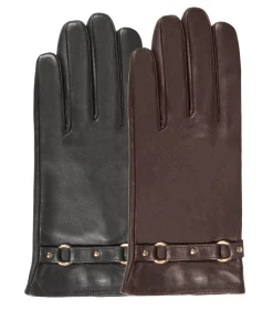 DAMES ISOTONER Leren tactiele dameshandschoenen bruine ringen