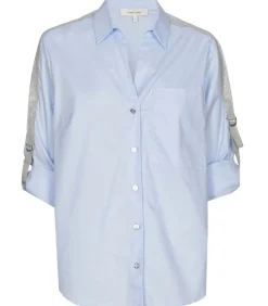 Sale Lichtblauw hemd met zilver contrastlint op de schouders DAMES Overhemden & Blouses