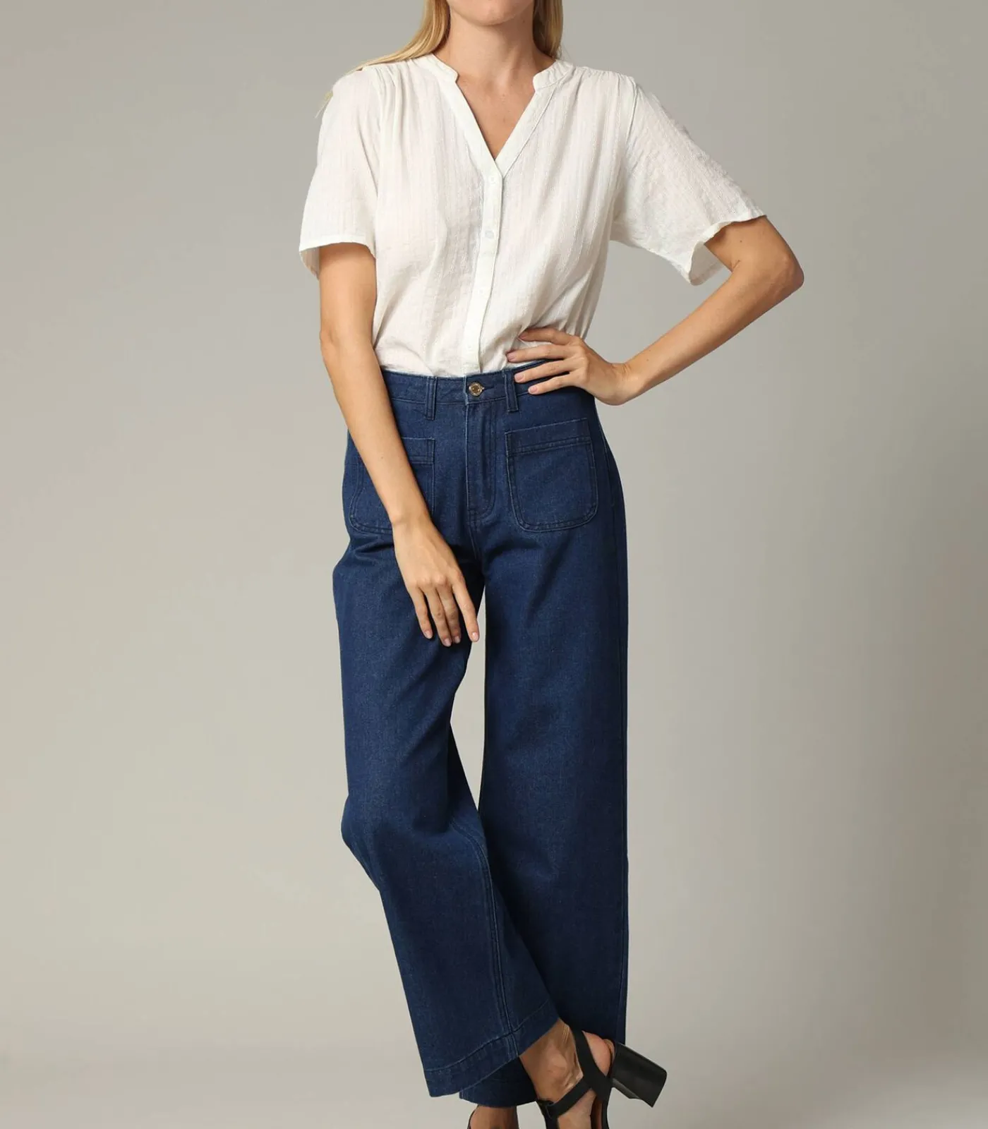 DAMES Deeluxe LILOO - Denimjeans met wijde pijpen en ritssluiting