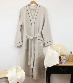 Clearance Linnen badjas in ecru linnen 4xl DAMES Badjassen