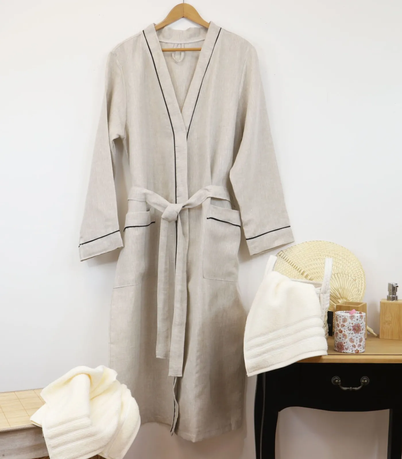 Clearance Linnen badjas in ecru linnen 4xl DAMES Badjassen