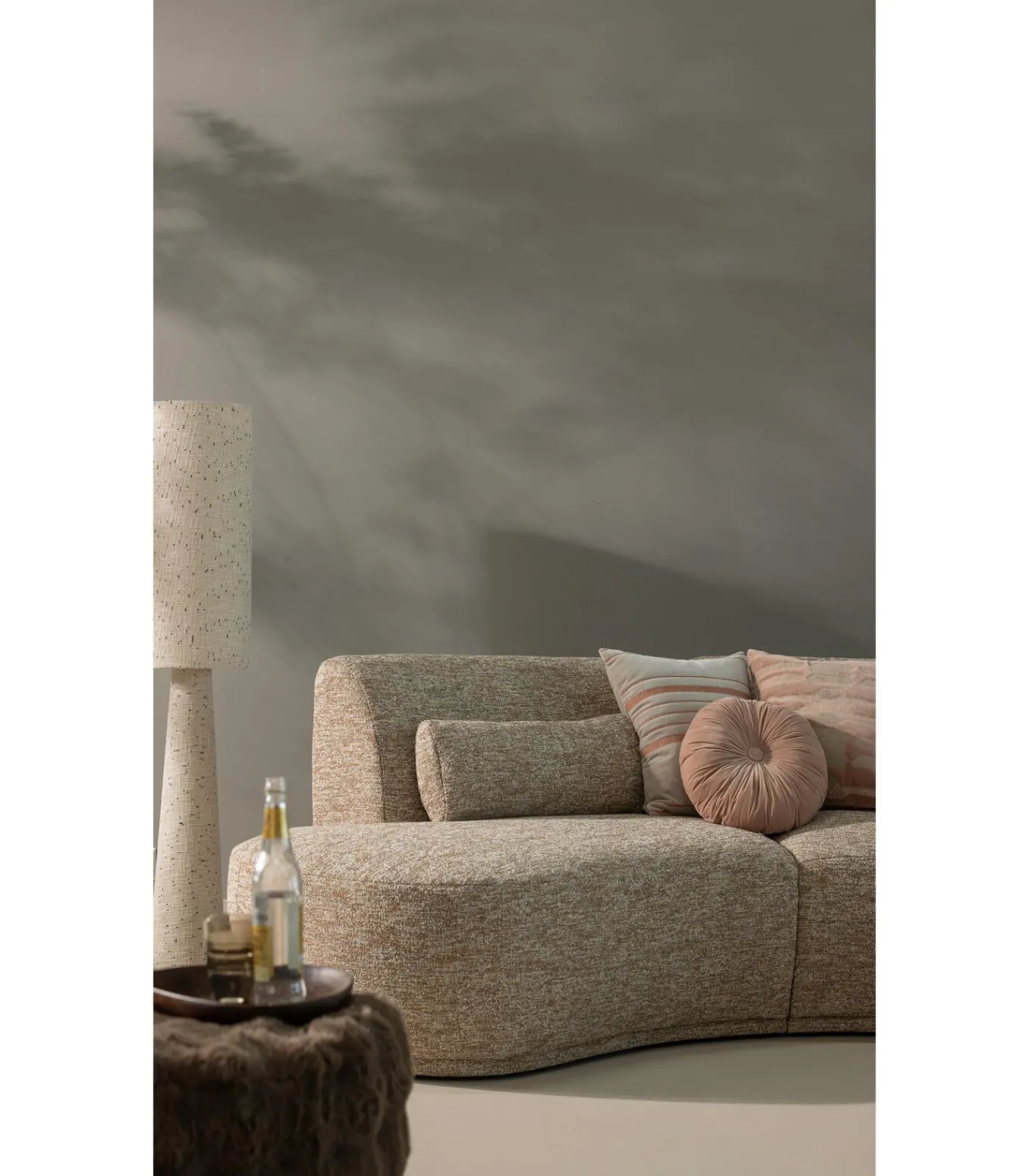 WOOOD Loft Vloerlamp - Metaal/Bouclé - Naturel Met Stippen 130xØ30 cm