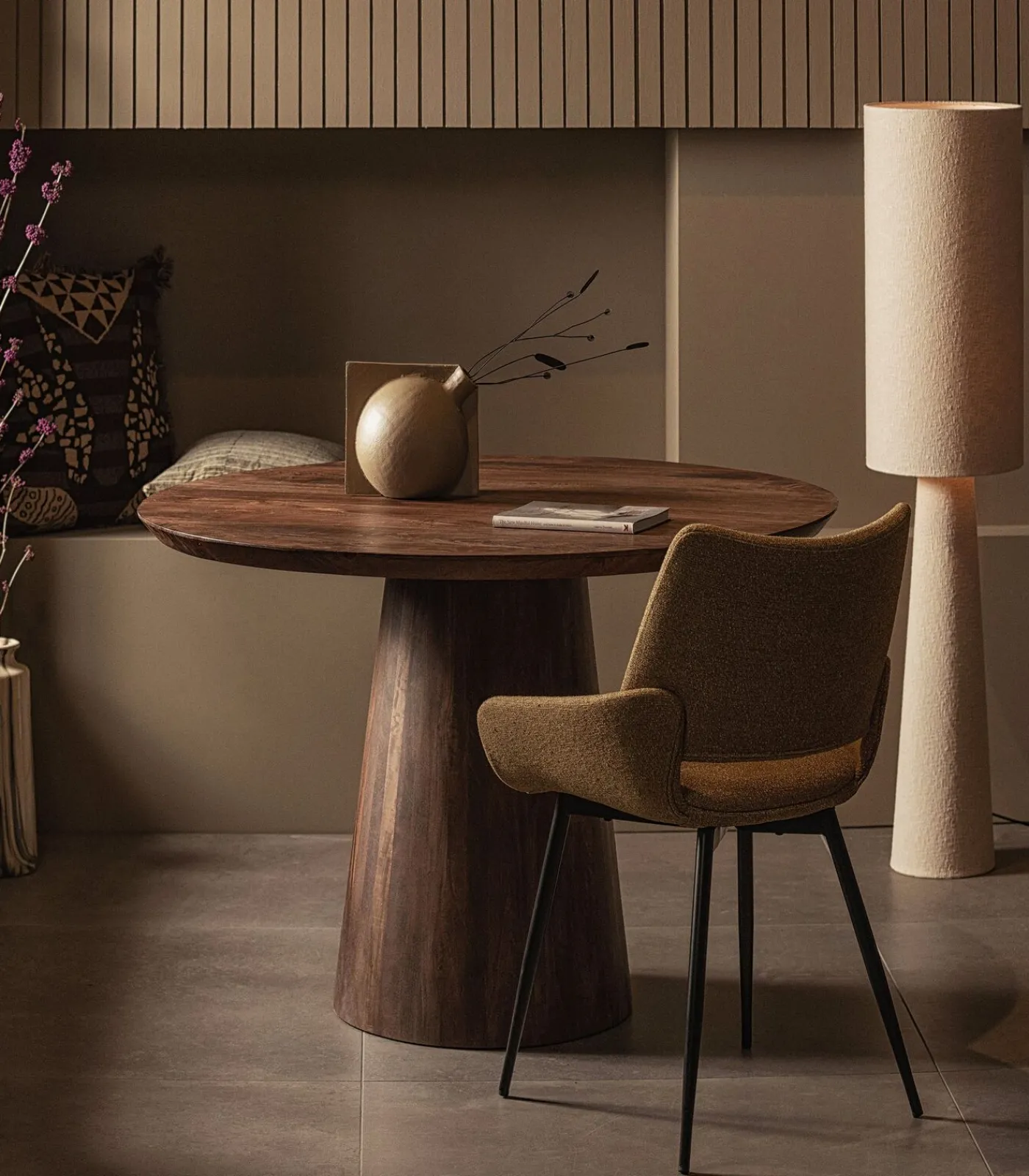 WOOOD Loft Vloerlamp - Metaal/Bouclé - Naturel - 130x30x30