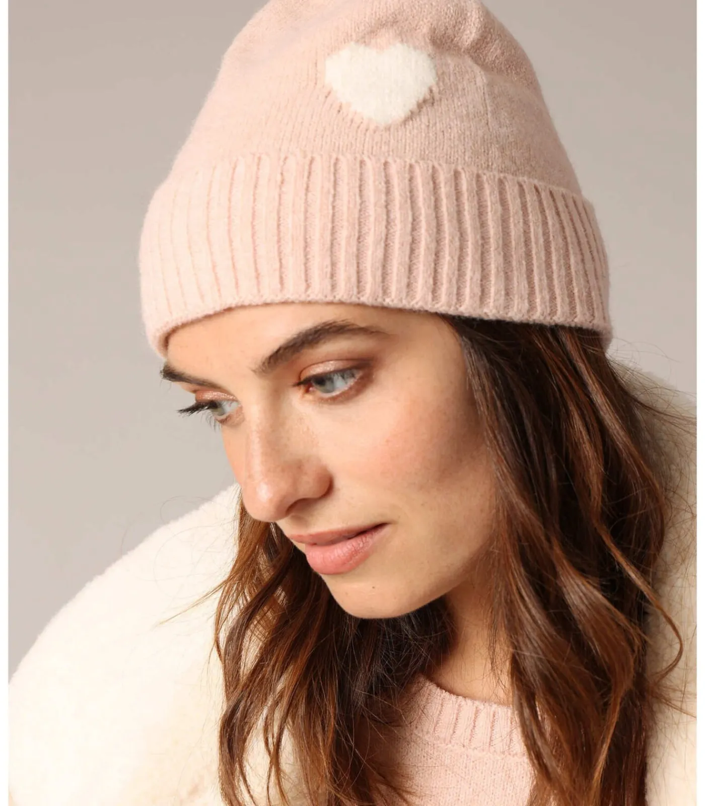 DAMES Deeluxe LOLA - Geribbelde gebreide muts met contrasterend hart