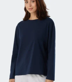 Online Los pyjamashirt lange mouw - Mix & Relax - Katoenen pyjamashirt donkerblauw DAMES Loungewear
