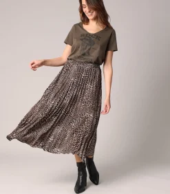 New LOUISY - Geplooide midi-rok met luipaardprint DAMES Rokken