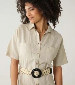 LYSADE - Tweekleurige geometrisch gevlochten riem met decoratieve gesp DAMES Riemen