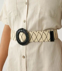 LYSADE - Tweekleurige geometrisch gevlochten riem met decoratieve gesp DAMES Riemen