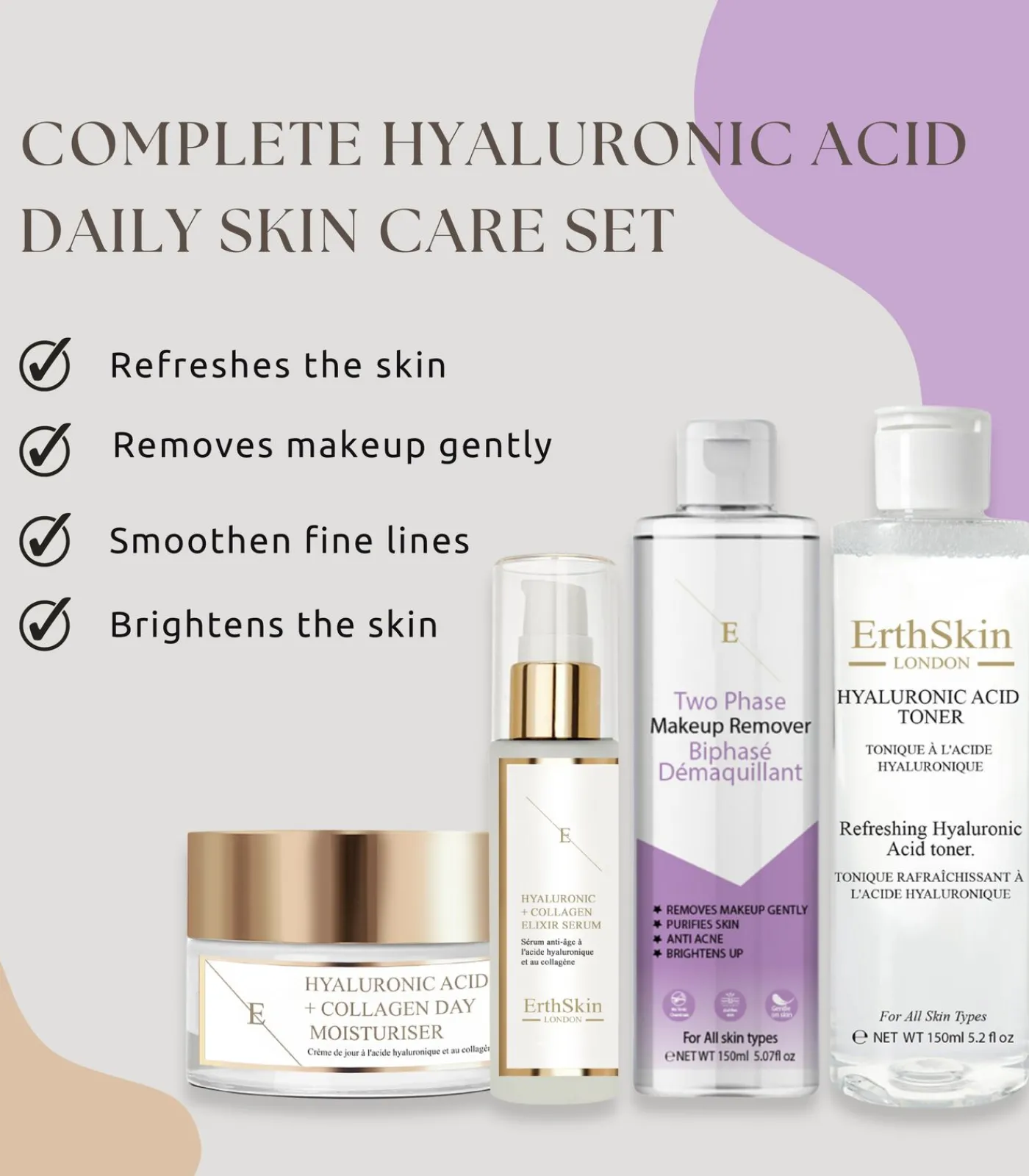 Online Make-up verwijderaar + Toner + Collageen Serum + Collageen Dagcrème Gezicht Sets