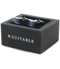Heren Suitable Manchetknoop Rechthoek Blauw Zilver