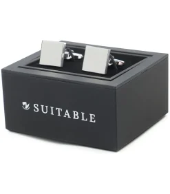 Heren Suitable Manchetknoop Vierkant Glad Zilver