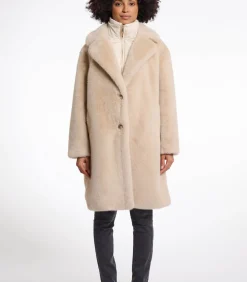 DAMES Rino&Pelle Mantel van imitatiebont met enkele borst en afneembare kraag Licht haver 36