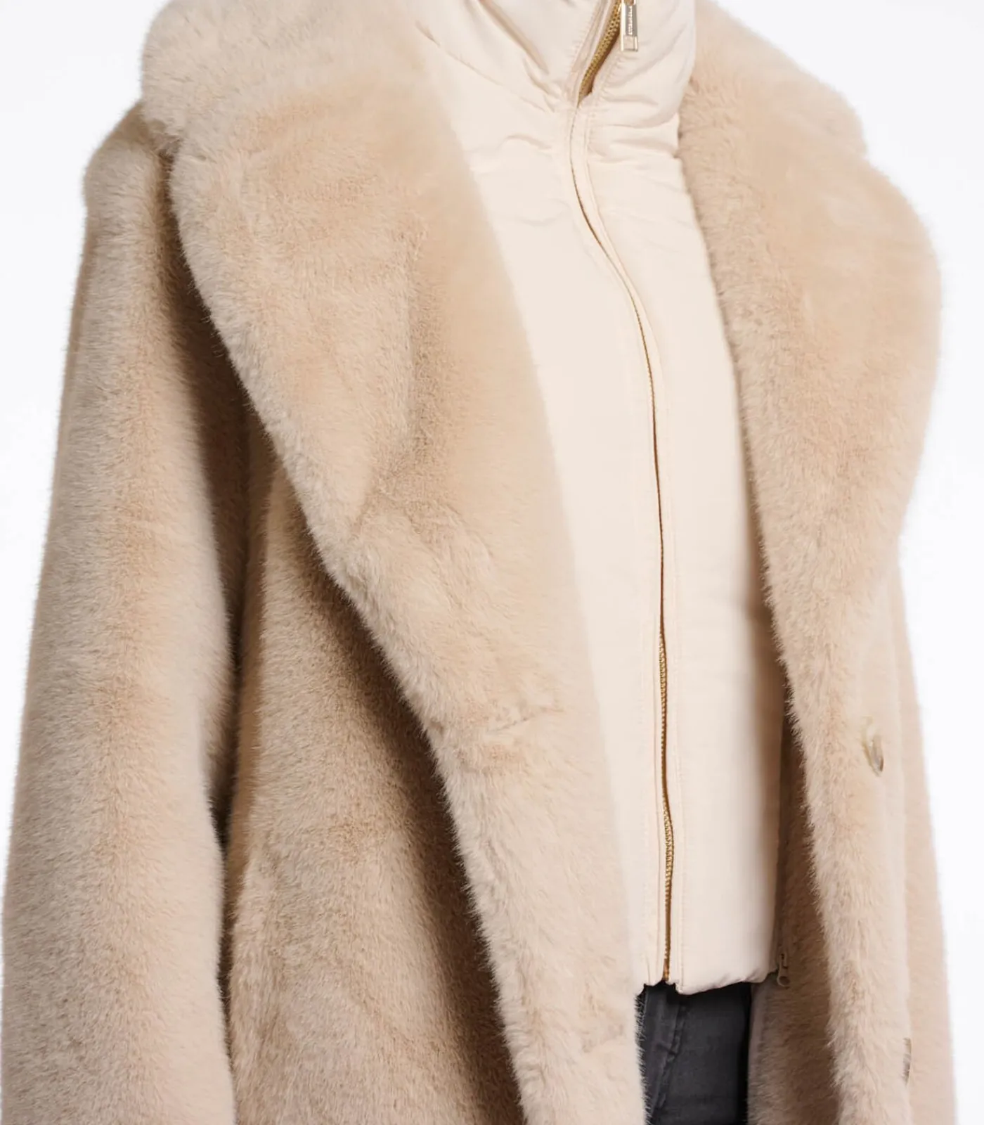 DAMES Rino&Pelle Mantel van imitatiebont met enkele borst en afneembare kraag Licht haver 36