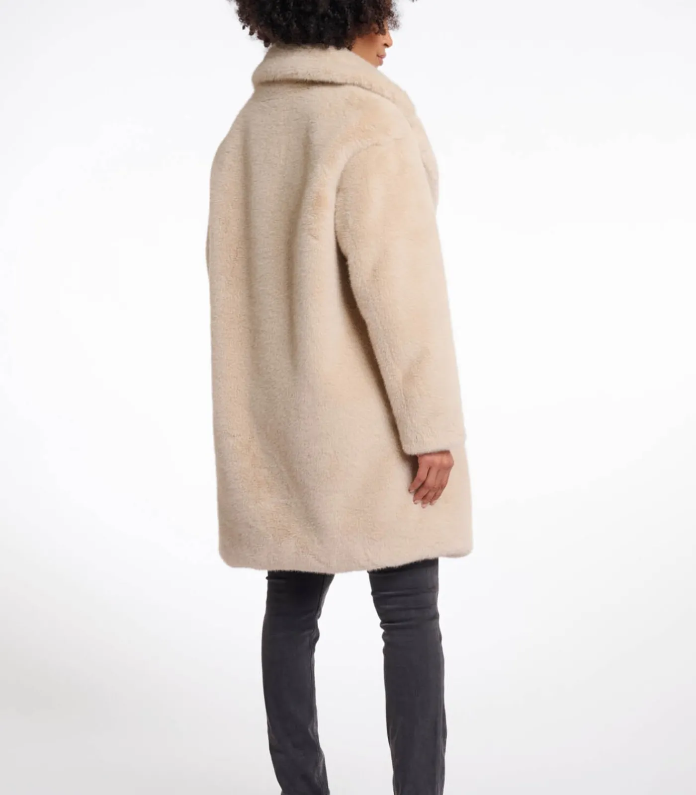 DAMES Rino&Pelle Mantel van imitatiebont met enkele borst en afneembare kraag Licht haver 36