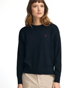 DAMES Polo Club Marine blauwe trui van wolmix met ronde hals en geborduurd Rigby Go-logo