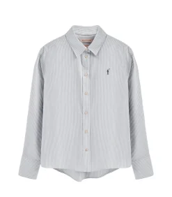 DAMES Polo Club Marineblauw gestreept hemd met relaxed fit en Rigby Go-logo