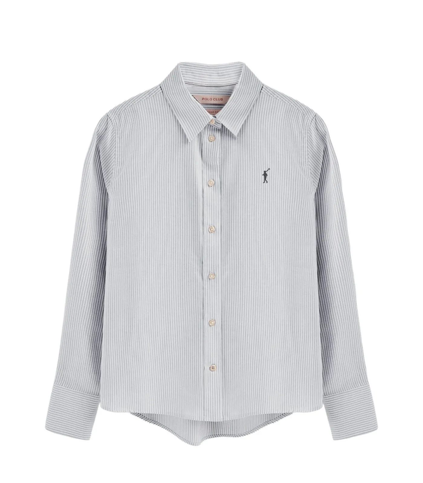 DAMES Polo Club Marineblauw gestreept hemd met relaxed fit en Rigby Go-logo