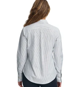 DAMES Polo Club Marineblauw gestreept hemd met relaxed fit en Rigby Go-logo